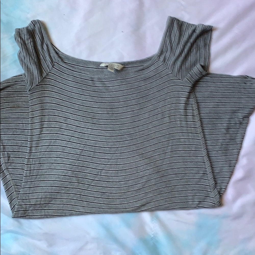 Grey stripped off the shoulder dress